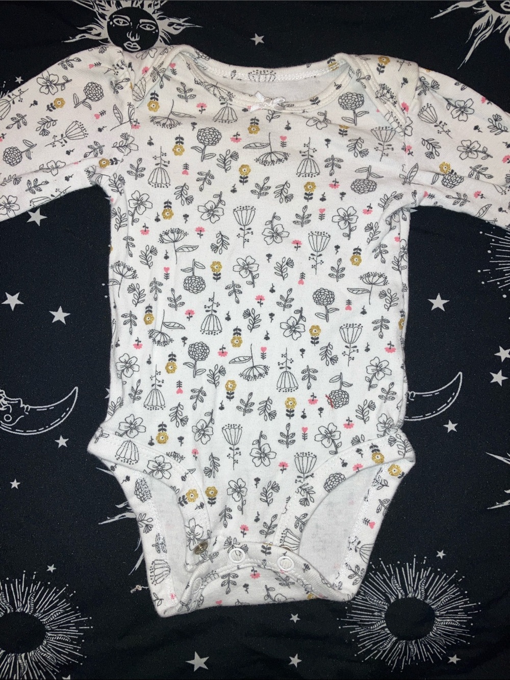 3/$15 Carter's White Long-Sleeve Floral Bodysuit with Pink & Gold Glitter Accent